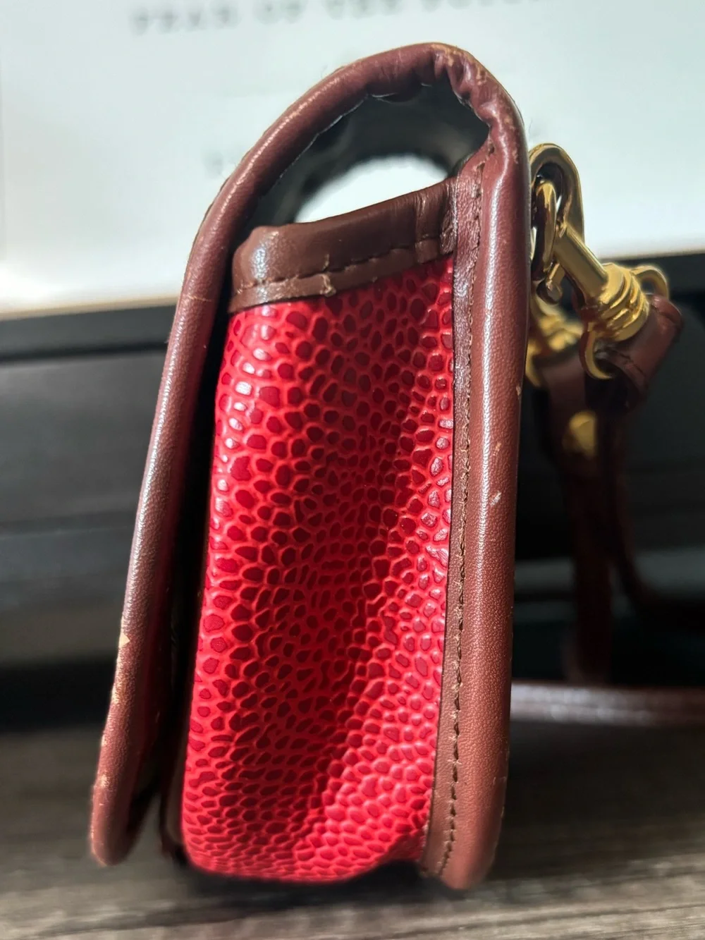 ELLE Red Genuine Pebble Leather Small Crossbody